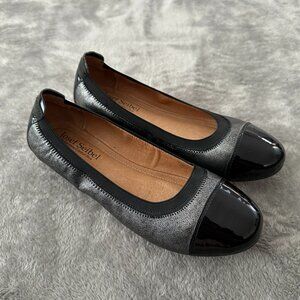 Josef Seibel Ballet Flats 37 US 6.5 Silver Black Captoe Shoes Leather Comfort